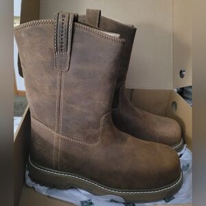 MUCK men's leather comp toe wellies mid boot, brown, size 8